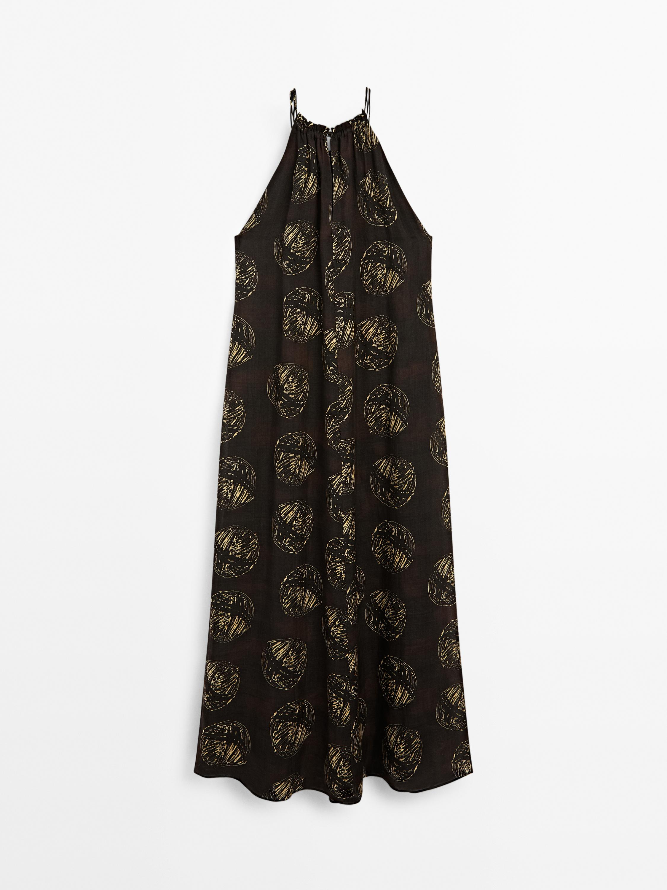 Ramie blend long print dress